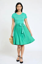 Short Sleeve Stripe Sash Dress EG fashion