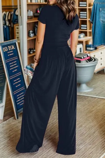 Short Sleeve Top and Wide Leg Pants Set Trendsi