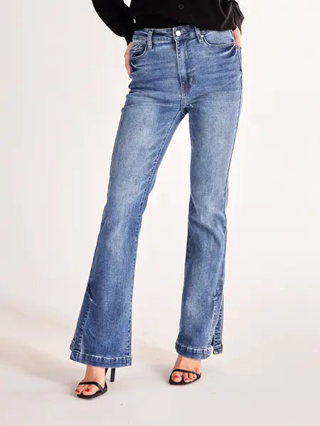 Side Slit High Waist Flare Jeans HXYPYYBTSP Casual Chic Boutique