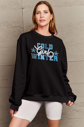 Simply Love Full Size COLD WINTER Graphic Long Sleeve Sweatshirt Trendsi