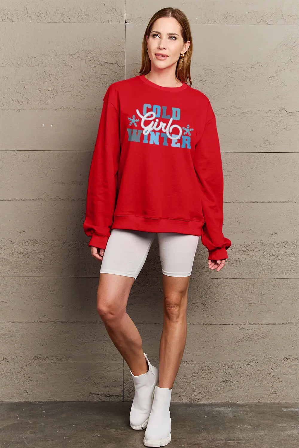 Simply Love Full Size COLD WINTER Graphic Long Sleeve Sweatshirt Trendsi