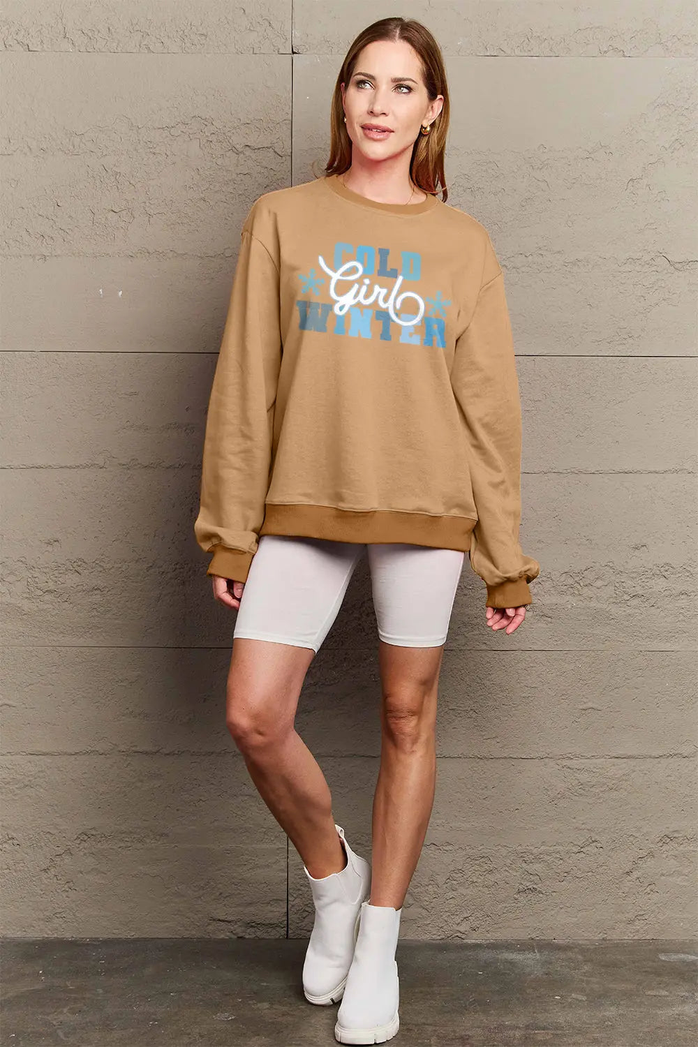 Simply Love Full Size COLD WINTER Graphic Long Sleeve Sweatshirt Trendsi