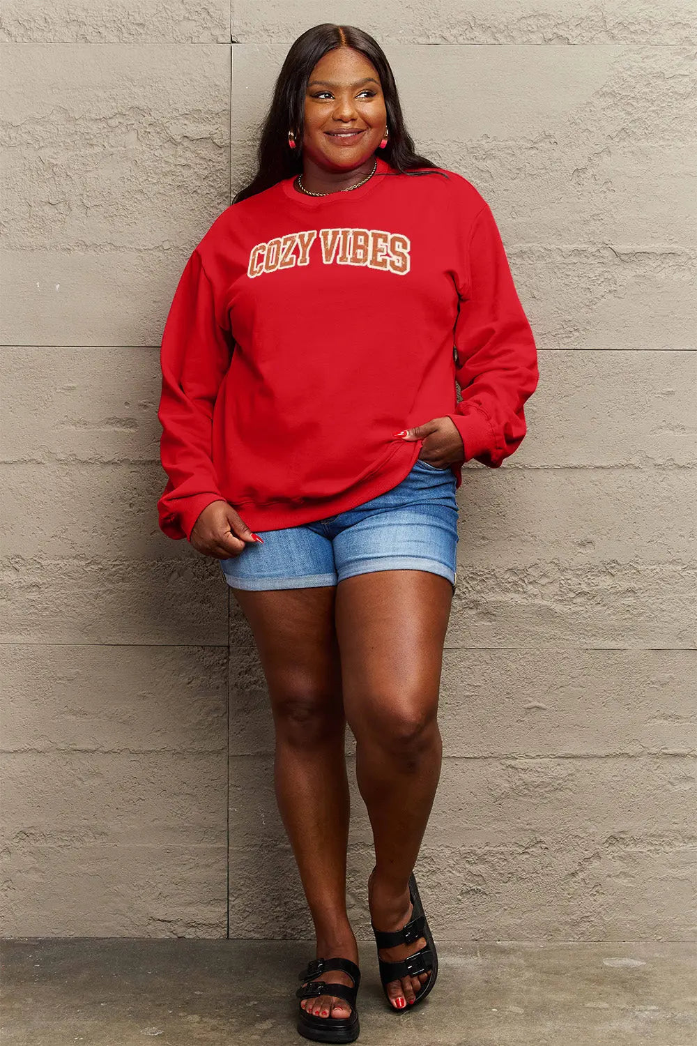 Simply Love Full Size COZY VIBES Graphic Sweatshirt Trendsi