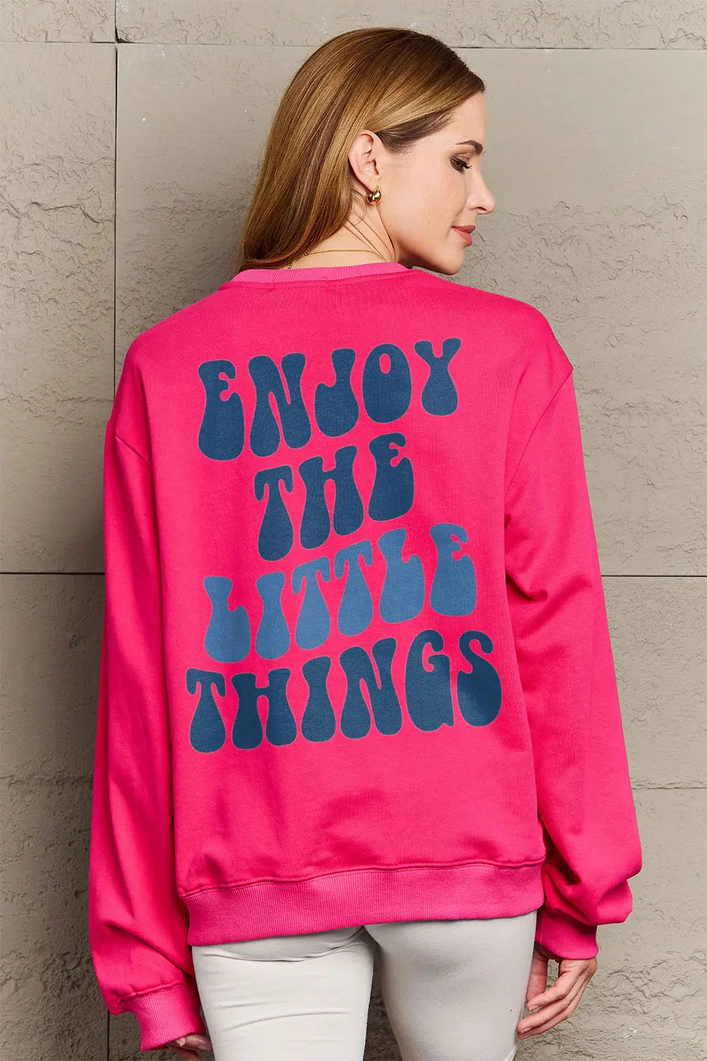 Simply Love Full Size ENJOY THE LITTLE THINGS Round Neck Sweatshirt Trendsi