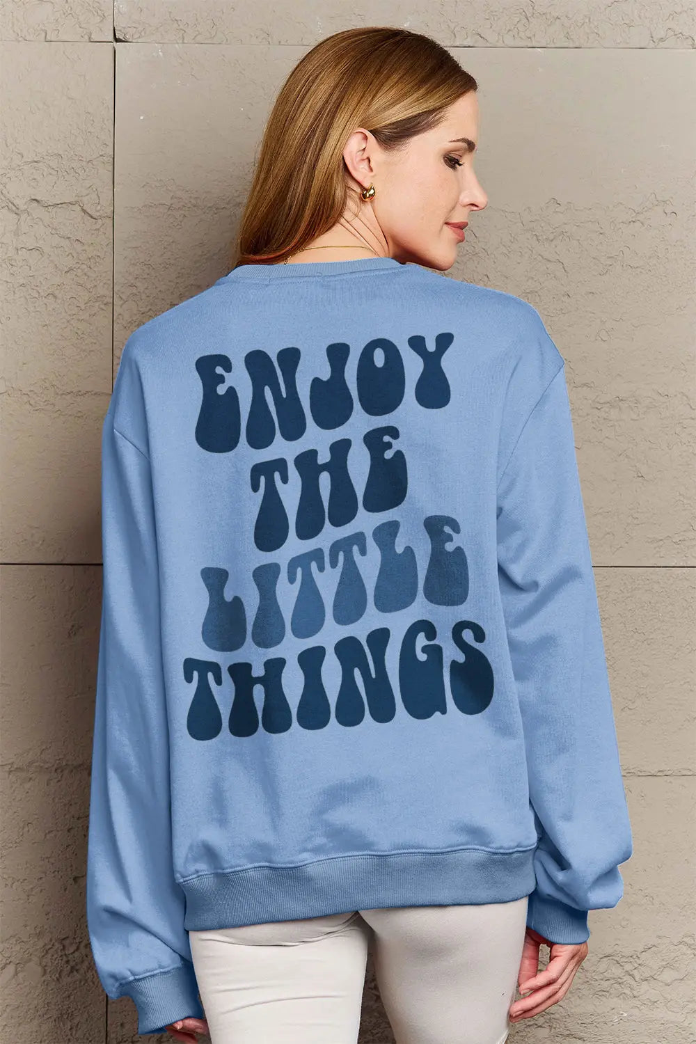 Simply Love Full Size ENJOY THE LITTLE THINGS Round Neck Sweatshirt Trendsi