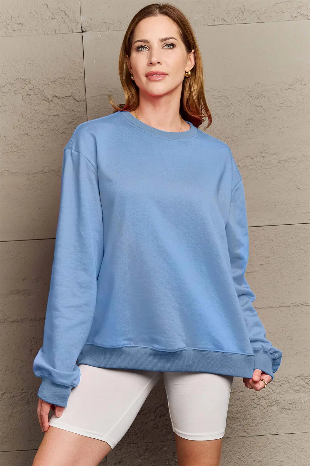 Simply Love Full Size ENJOY THE LITTLE THINGS Round Neck Sweatshirt Trendsi