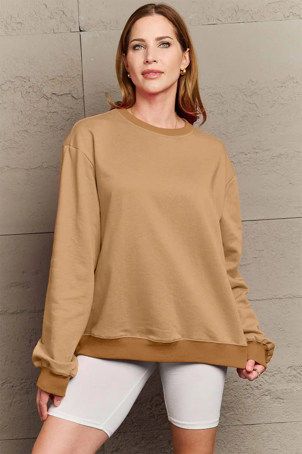 Simply Love Full Size ENJOY THE LITTLE THINGS Round Neck Sweatshirt Trendsi