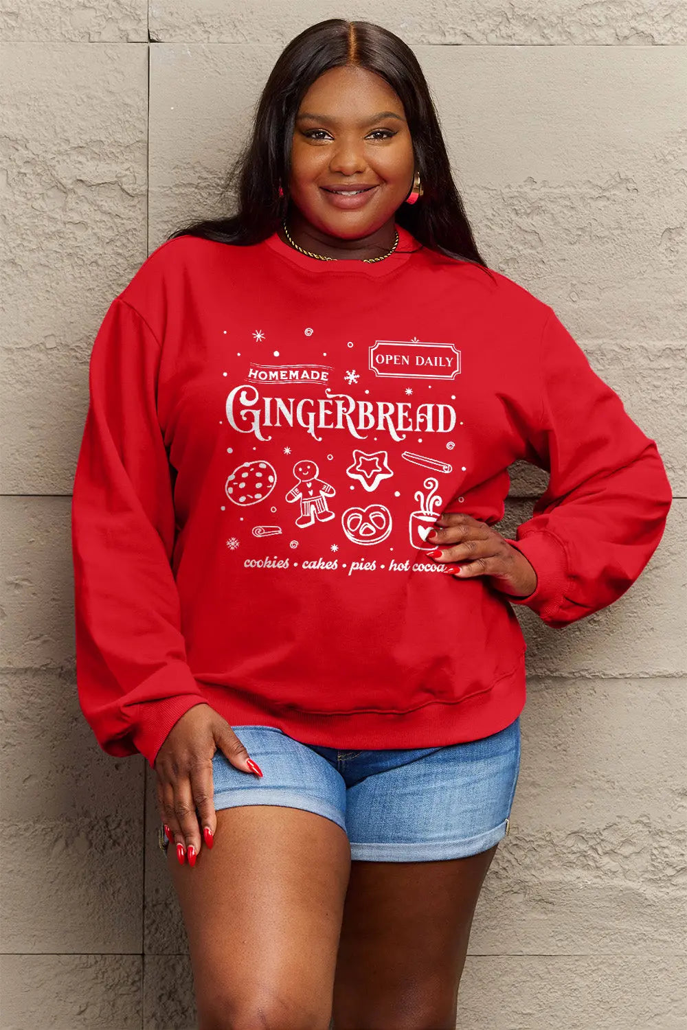 Simply Love Full Size GINGERBREAD Long Sleeve Sweatshirt Trendsi