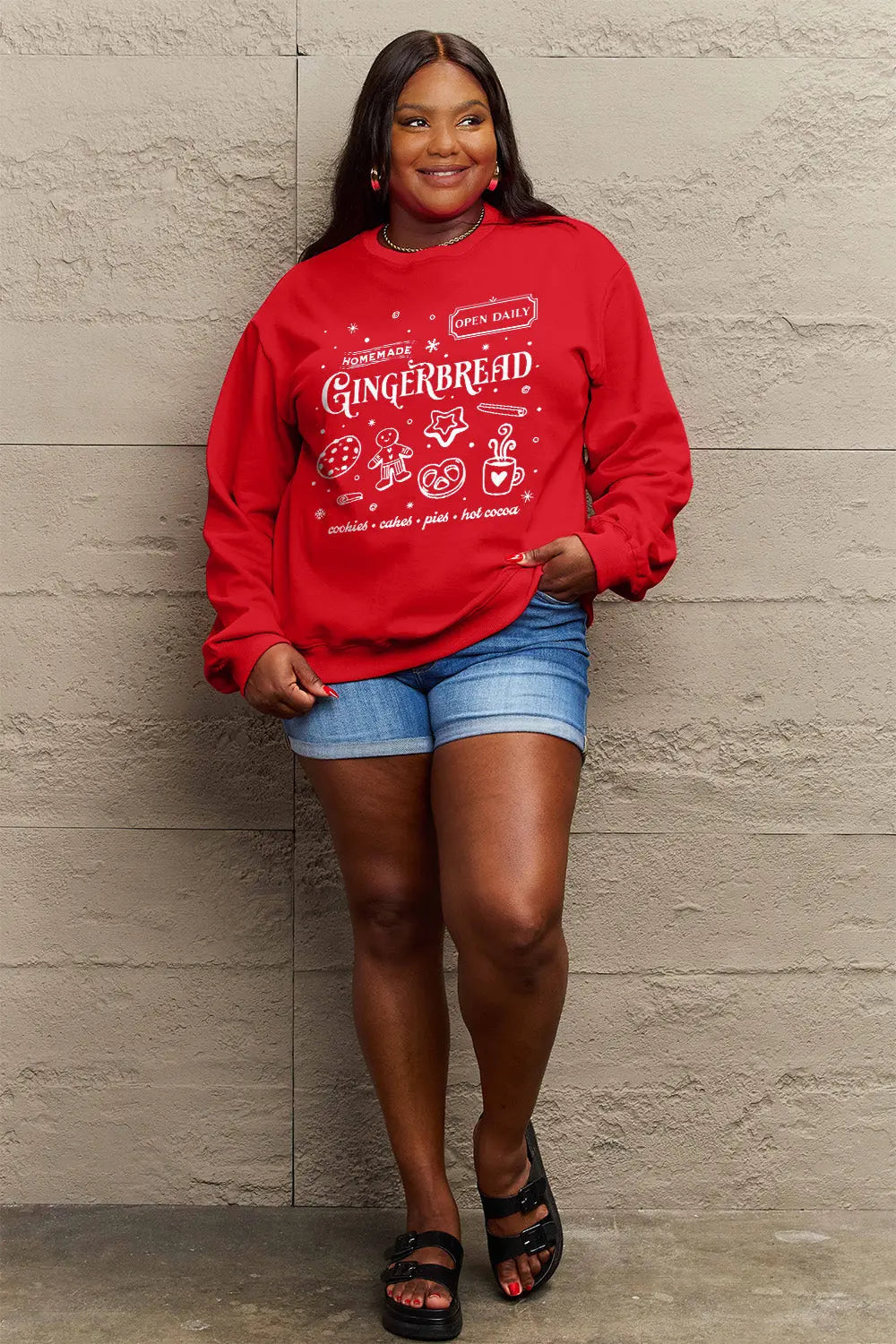 Simply Love Full Size GINGERBREAD Long Sleeve Sweatshirt Trendsi