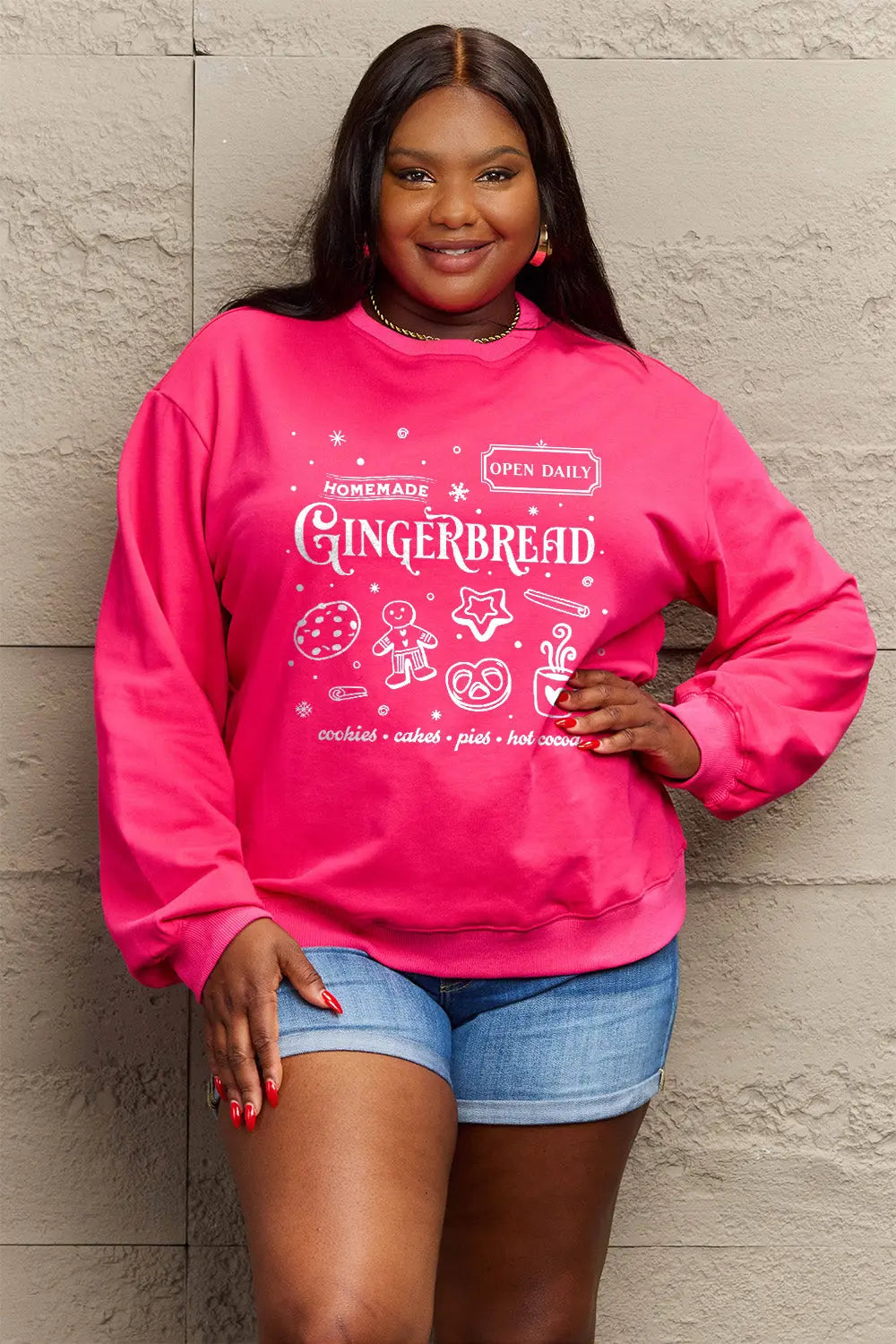 Simply Love Full Size GINGERBREAD Long Sleeve Sweatshirt Trendsi