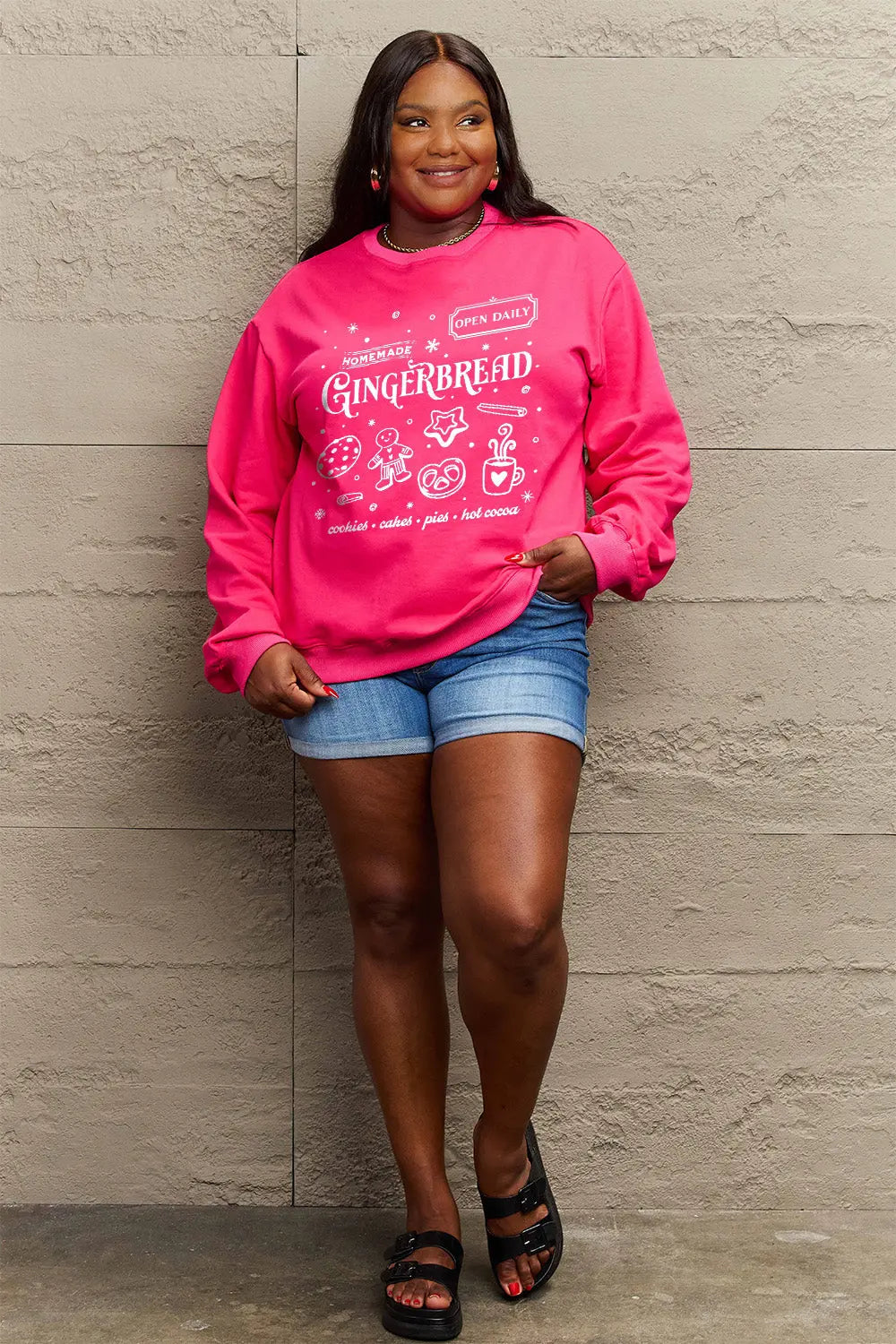 Simply Love Full Size GINGERBREAD Long Sleeve Sweatshirt Trendsi