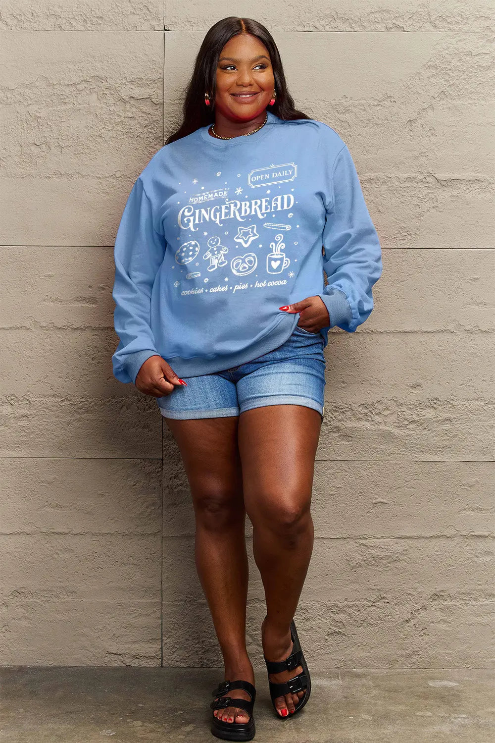 Simply Love Full Size GINGERBREAD Long Sleeve Sweatshirt Trendsi