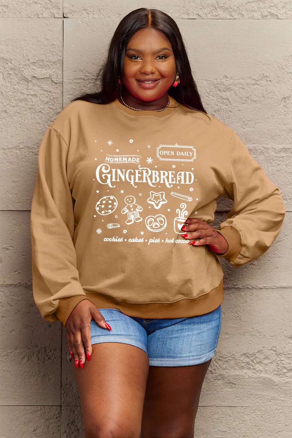 Simply Love Full Size GINGERBREAD Long Sleeve Sweatshirt Trendsi