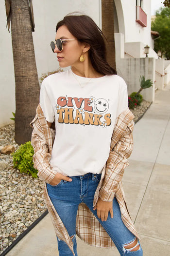 Simply Love Full Size GIVE THANKS Short Sleeve T-Shirt Trendsi