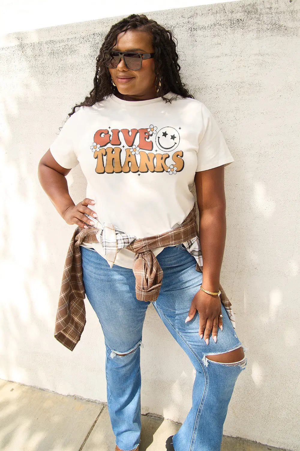 Simply Love Full Size GIVE THANKS Short Sleeve T-Shirt Trendsi