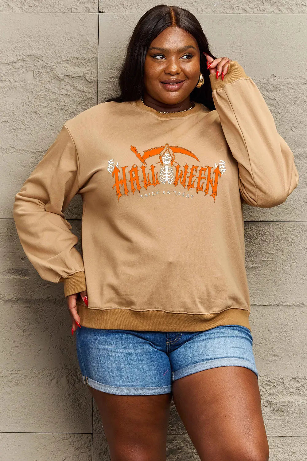 Simply Love Full Size HALLOWEEN TRICK OR TREAT Graphic Sweatshirt Trendsi