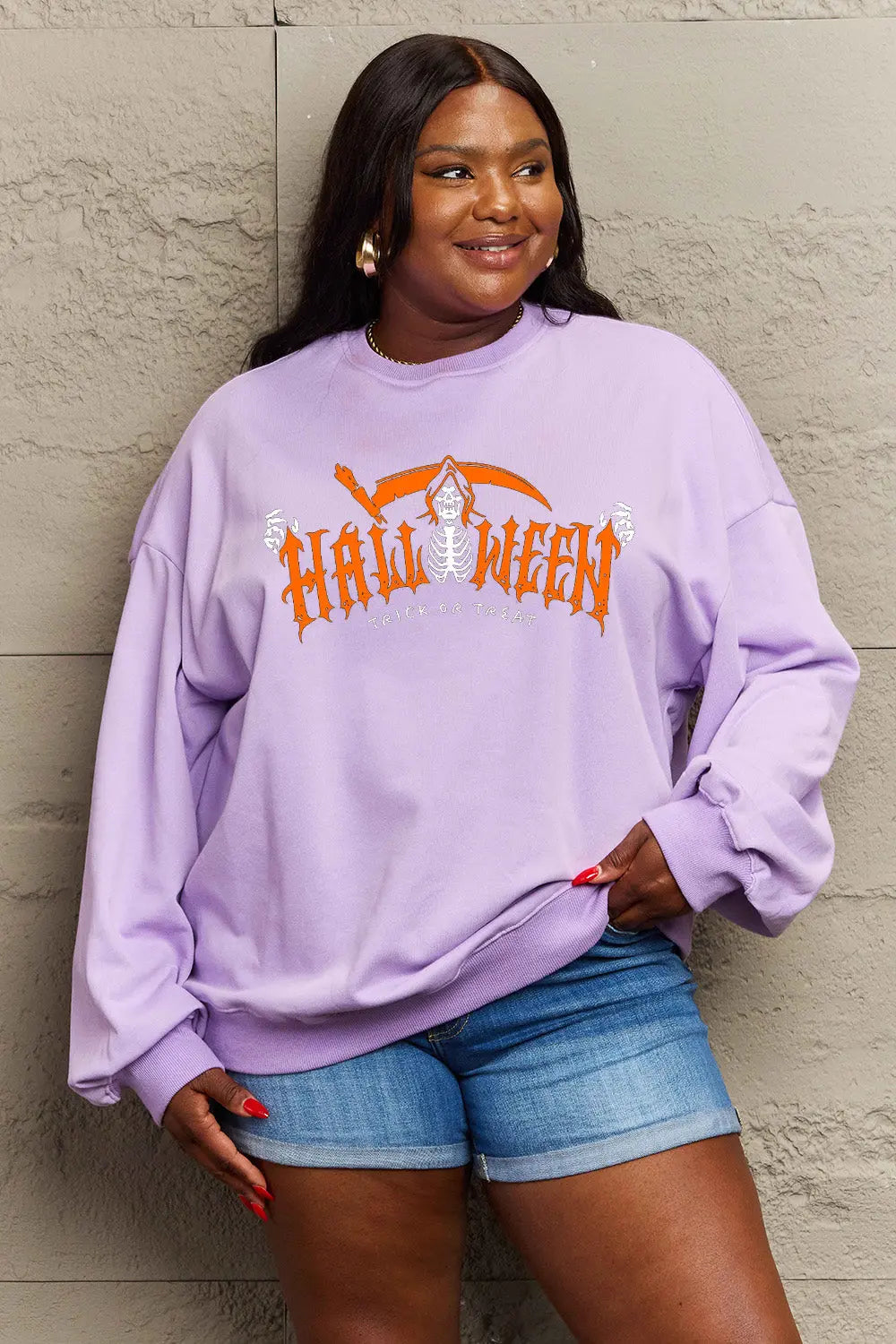 Simply Love Full Size HALLOWEEN TRICK OR TREAT Graphic Sweatshirt Trendsi