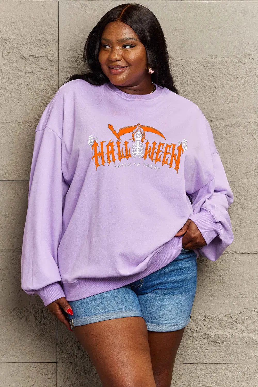 Simply Love Full Size HALLOWEEN TRICK OR TREAT Graphic Sweatshirt Trendsi