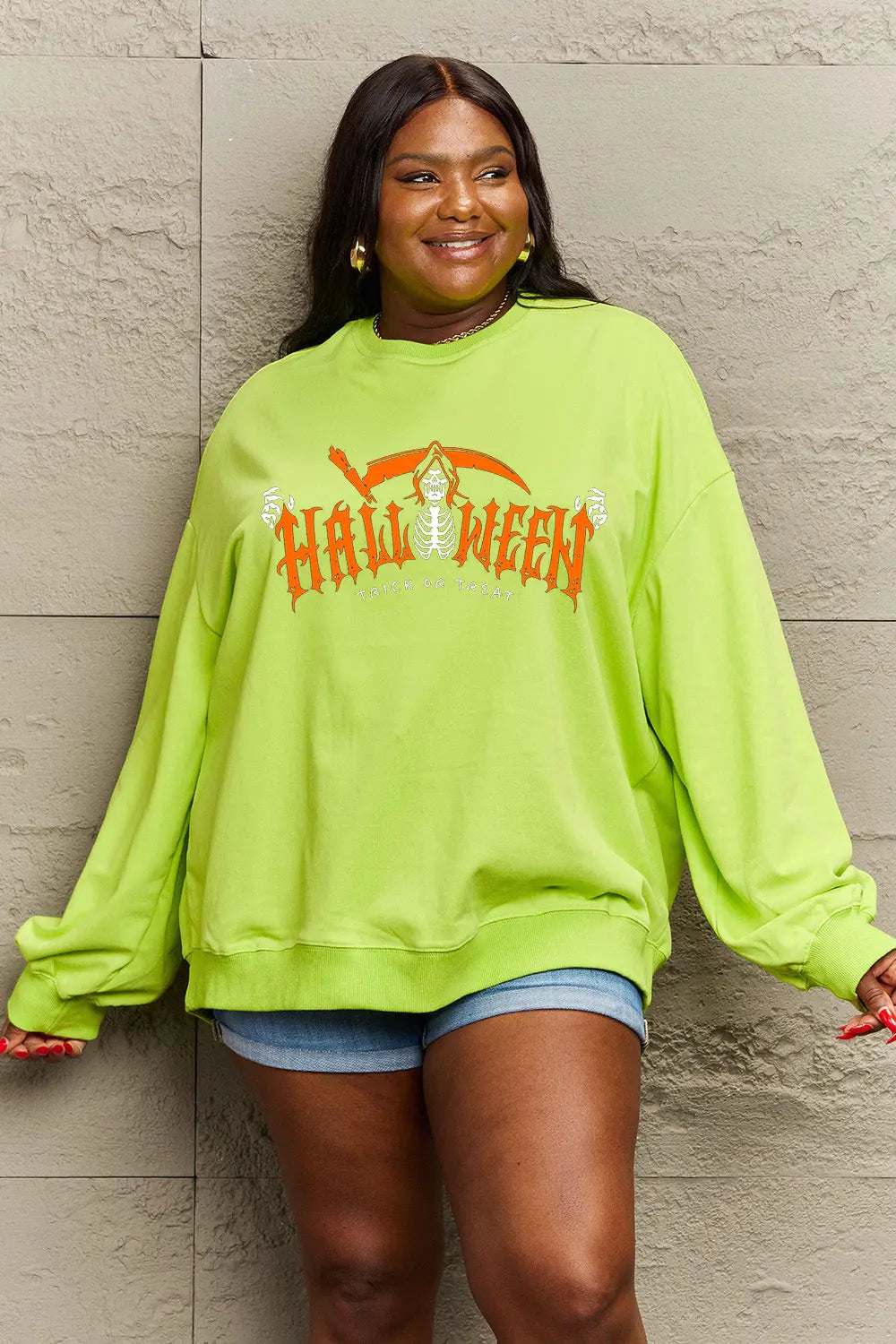 Simply Love Full Size HALLOWEEN TRICK OR TREAT Graphic Sweatshirt Trendsi