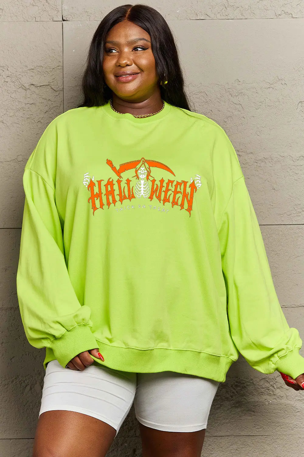 Simply Love Full Size HALLOWEEN TRICK OR TREAT Graphic Sweatshirt Trendsi