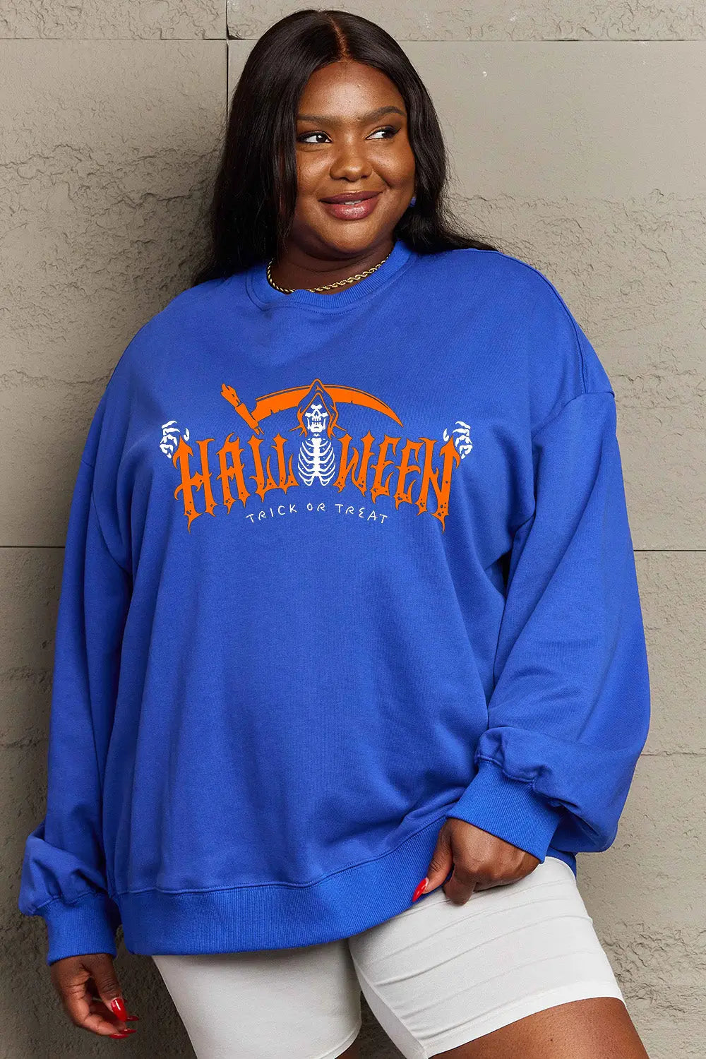 Simply Love Full Size HALLOWEEN TRICK OR TREAT Graphic Sweatshirt Trendsi