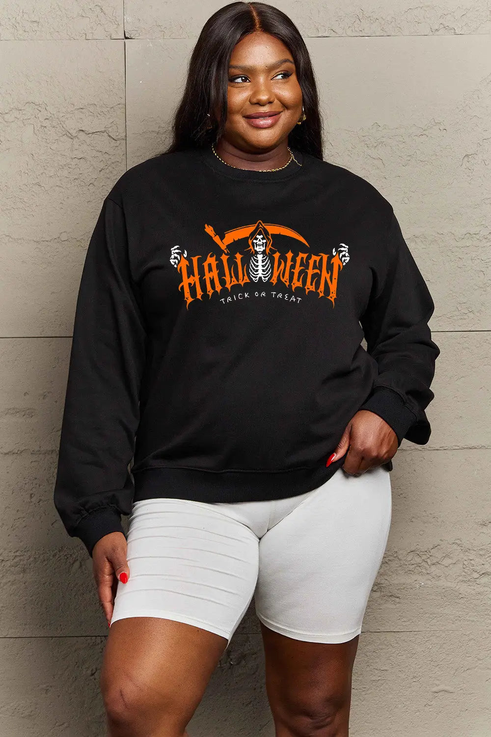 Simply Love Full Size HALLOWEEN TRICK OR TREAT Graphic Sweatshirt Trendsi