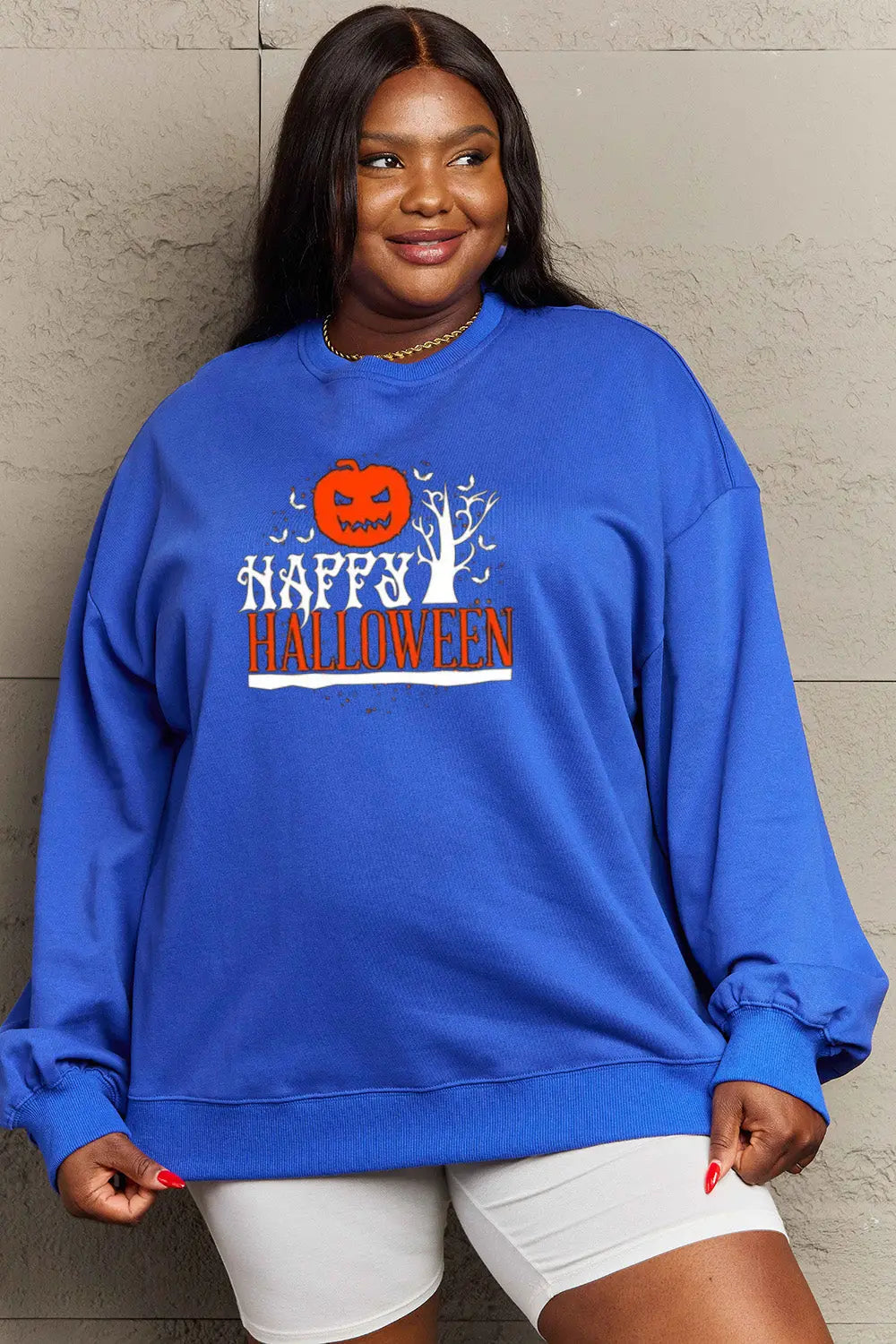 Simply Love Full Size HAPPY HALLOWEEN Graphic Sweatshirt Trendsi