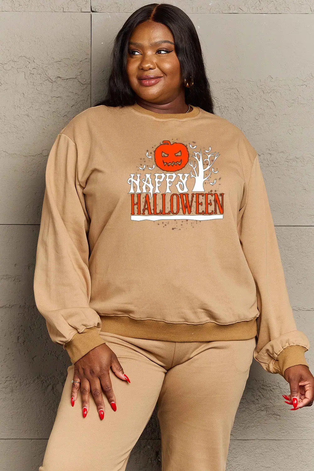 Simply Love Full Size HAPPY HALLOWEEN Graphic Sweatshirt Trendsi