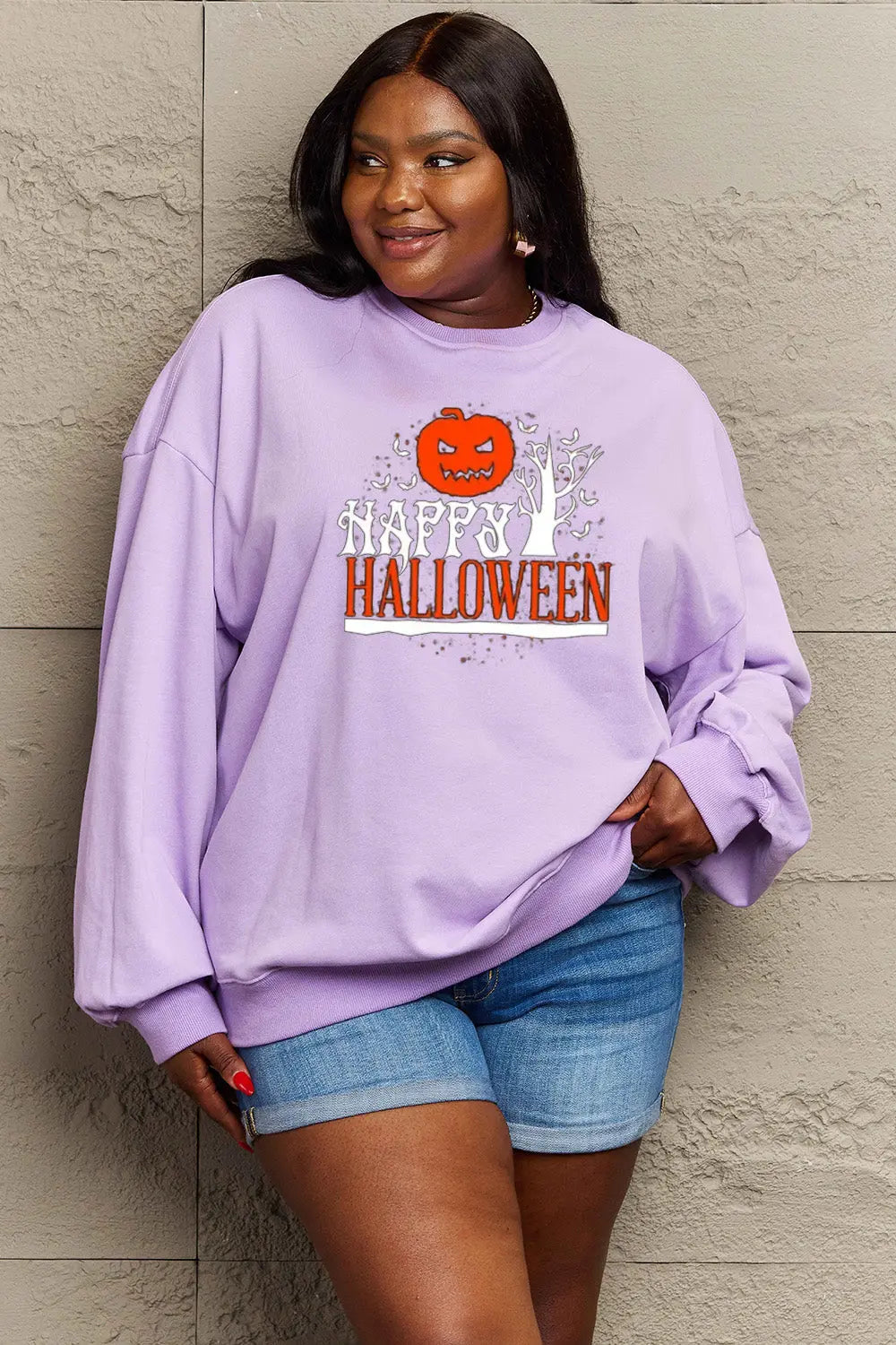 Simply Love Full Size HAPPY HALLOWEEN Graphic Sweatshirt Trendsi