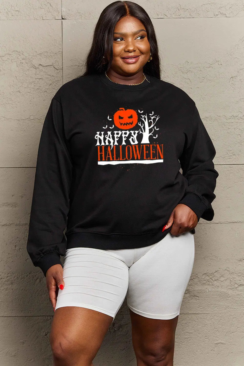 Simply Love Full Size HAPPY HALLOWEEN Graphic Sweatshirt Trendsi