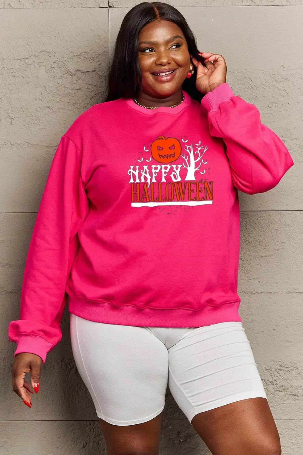 Simply Love Full Size HAPPY HALLOWEEN Graphic Sweatshirt Trendsi