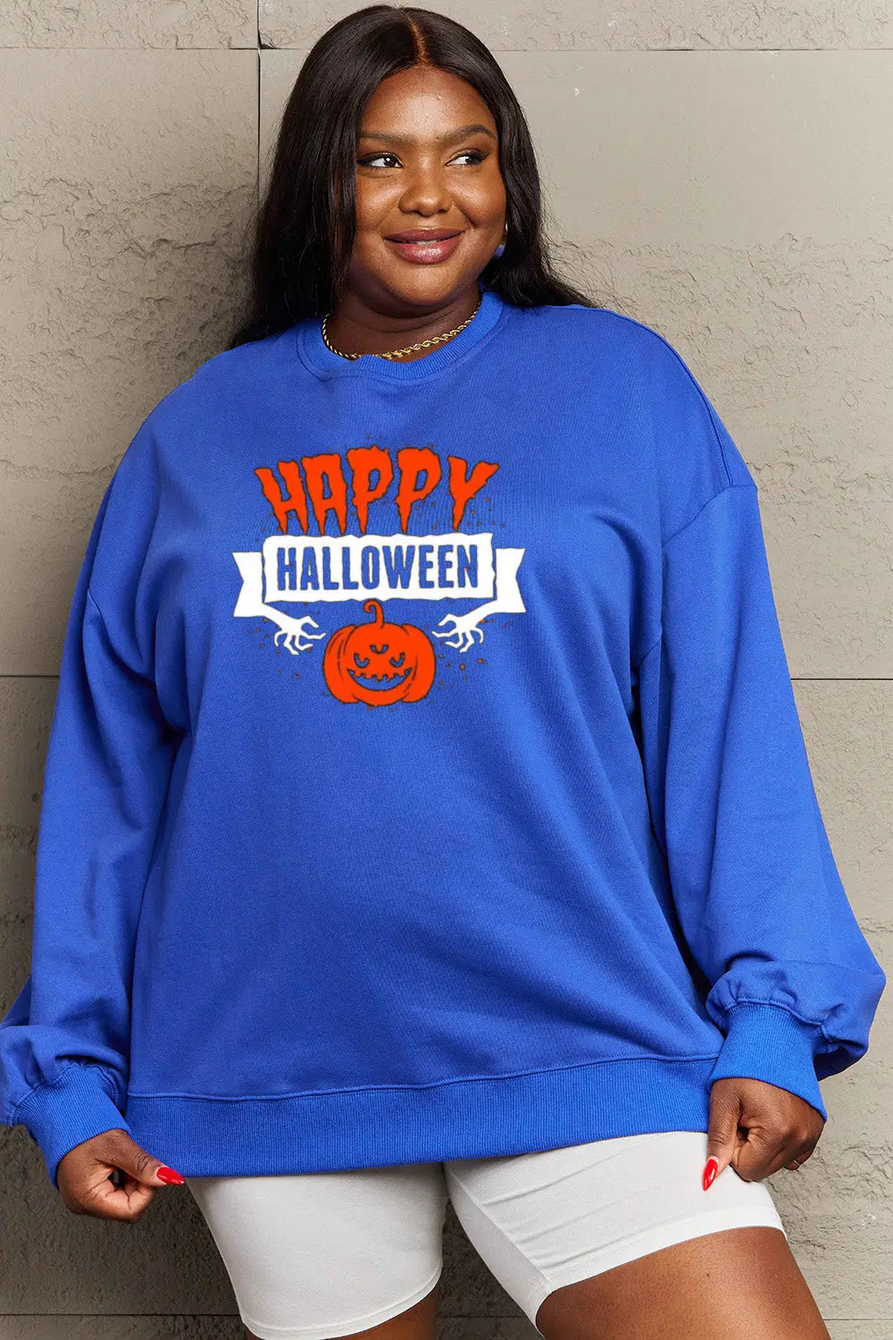 Simply Love Full Size HAPPY HALLOWEEN Graphic Sweatshirt Trendsi