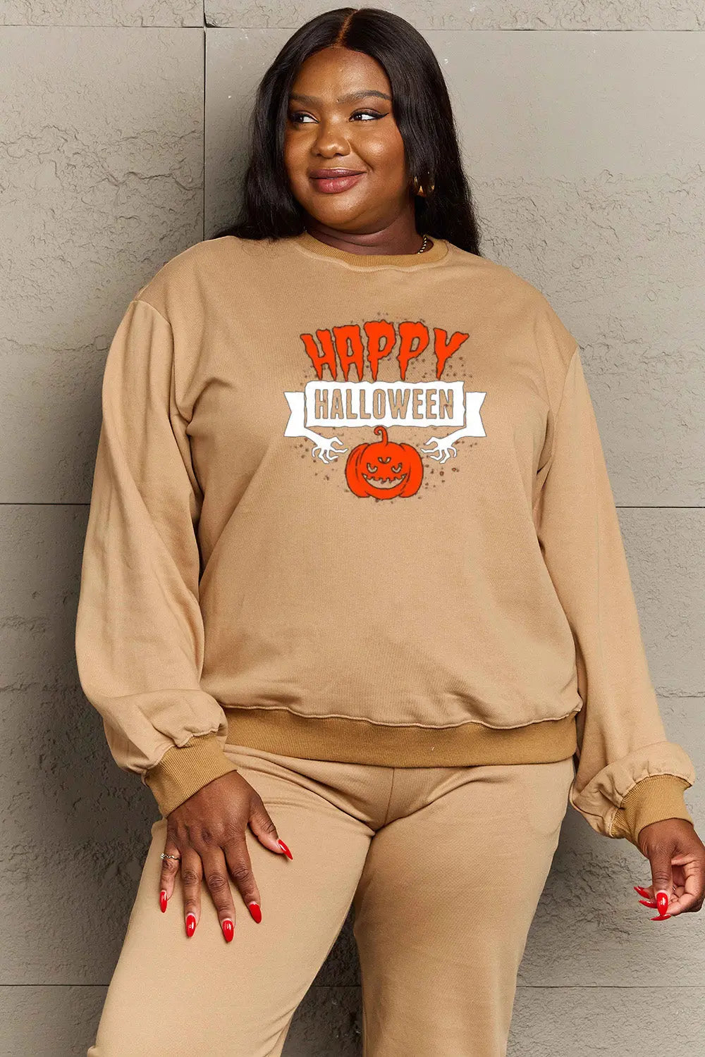 Simply Love Full Size HAPPY HALLOWEEN Graphic Sweatshirt Trendsi