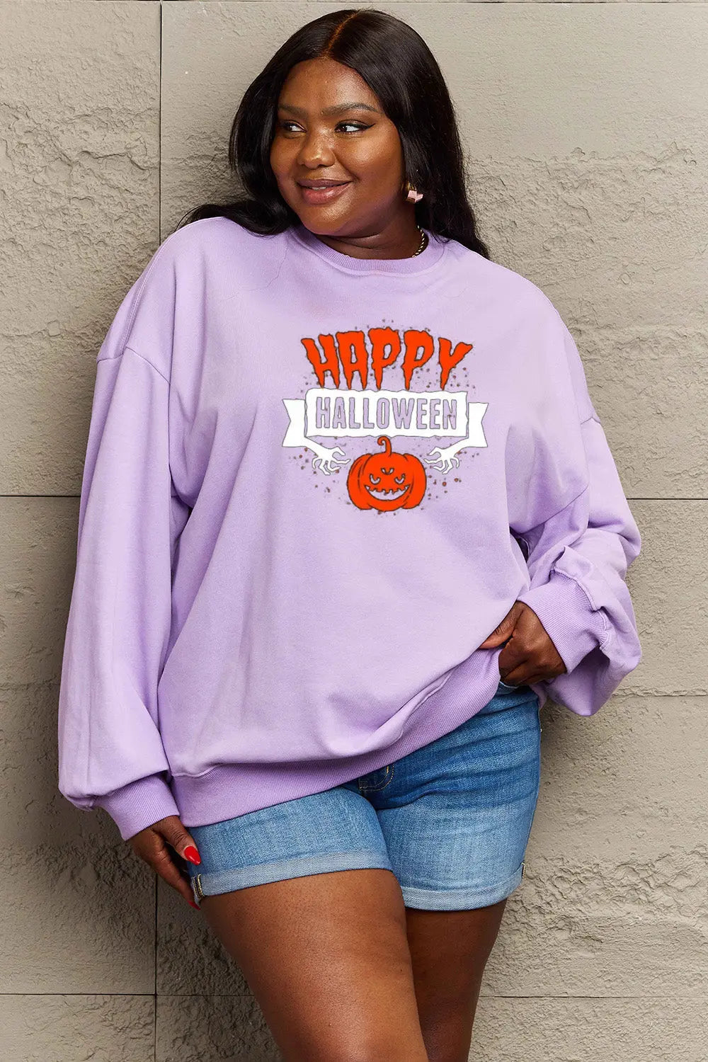 Simply Love Full Size HAPPY HALLOWEEN Graphic Sweatshirt Trendsi