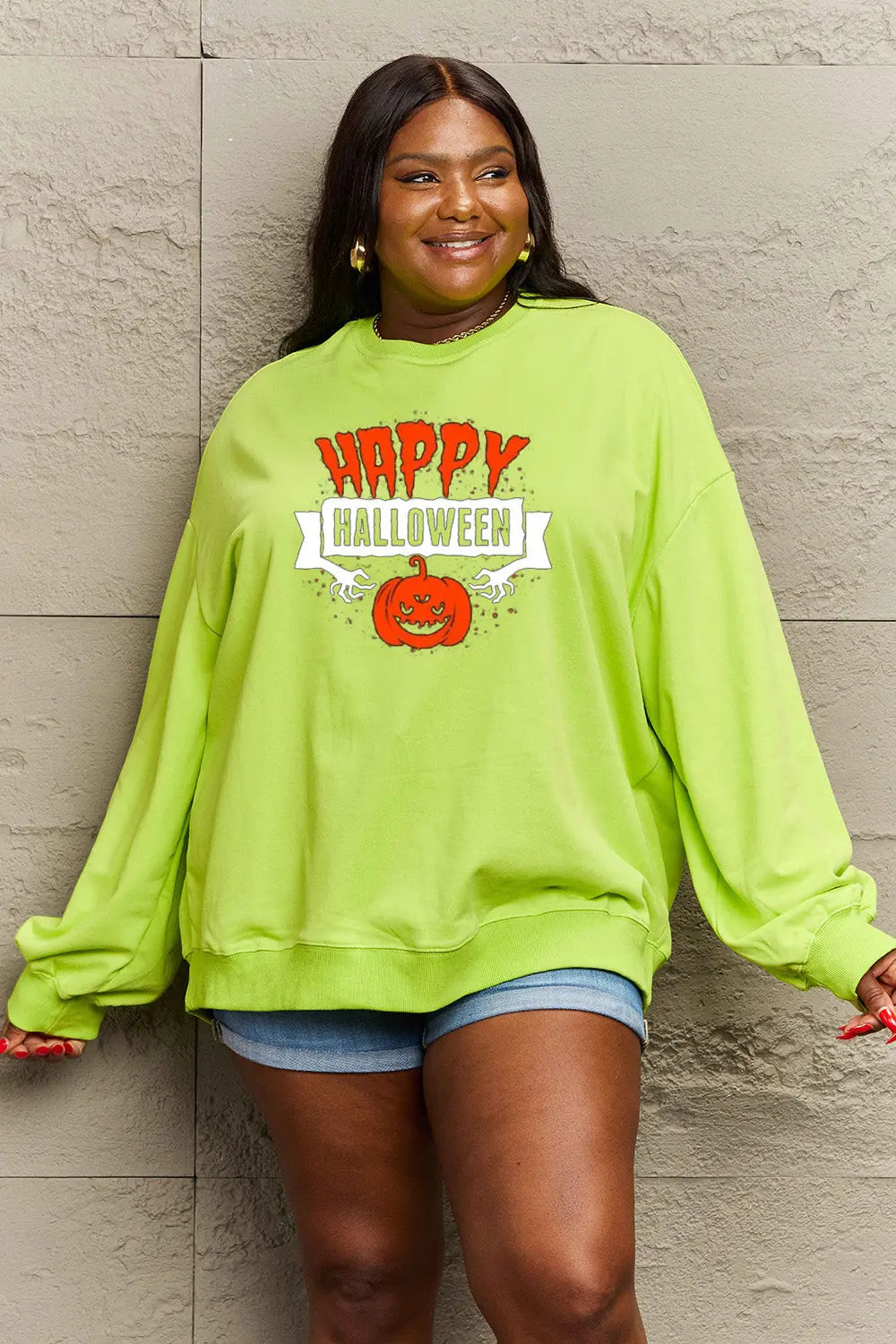 Simply Love Full Size HAPPY HALLOWEEN Graphic Sweatshirt Trendsi