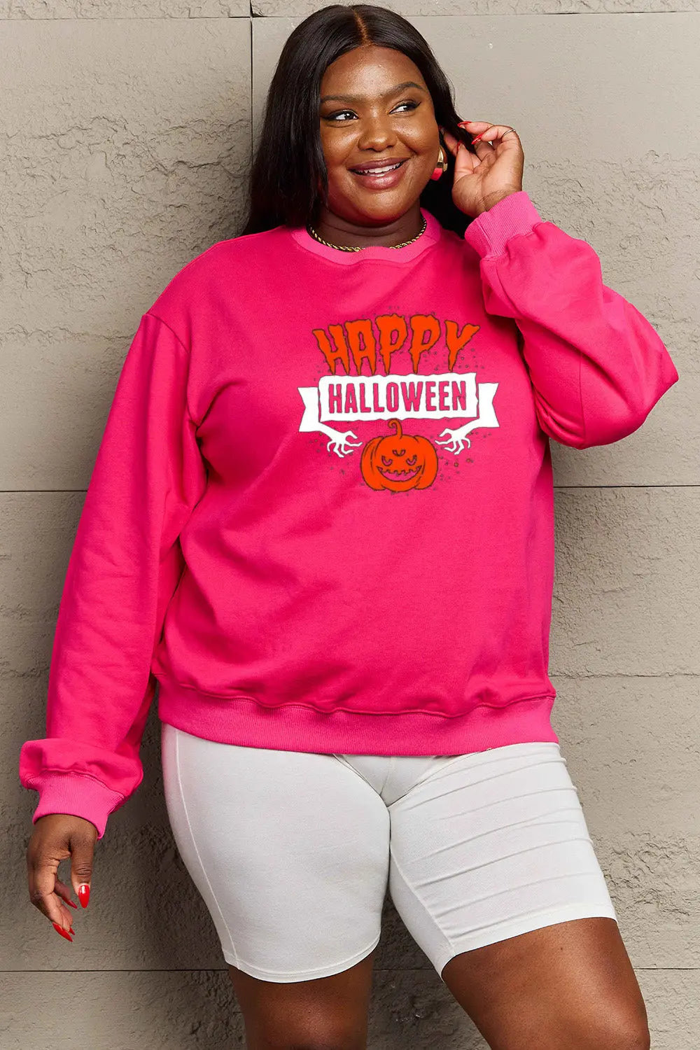 Simply Love Full Size HAPPY HALLOWEEN Graphic Sweatshirt Trendsi