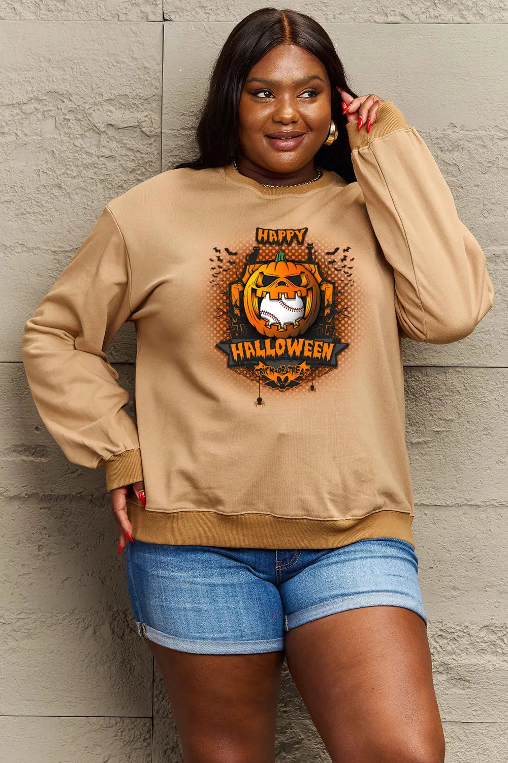 Simply Love Full Size HAPPY HALLOWEEN Graphic Sweatshirt Trendsi