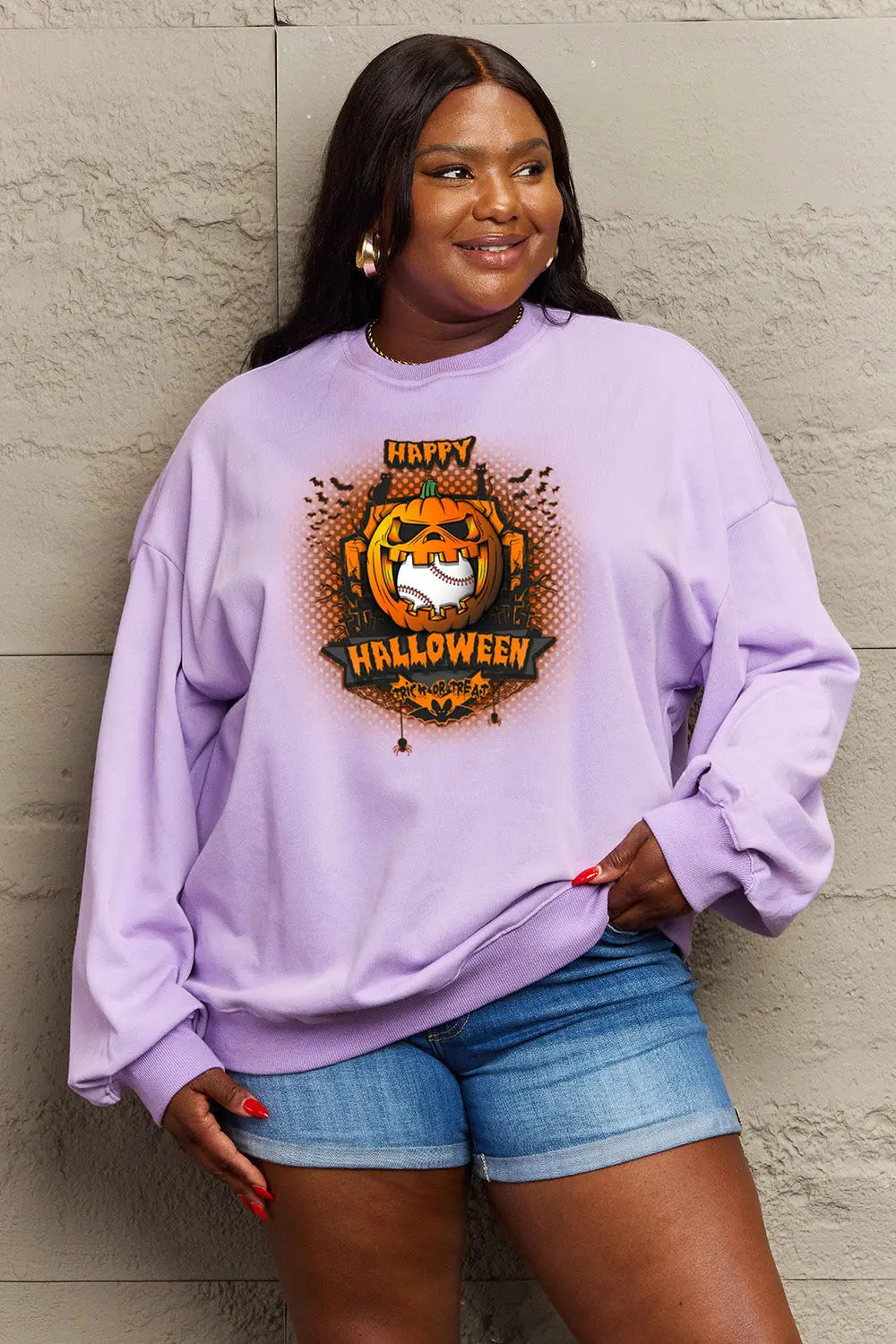 Simply Love Full Size HAPPY HALLOWEEN Graphic Sweatshirt Trendsi