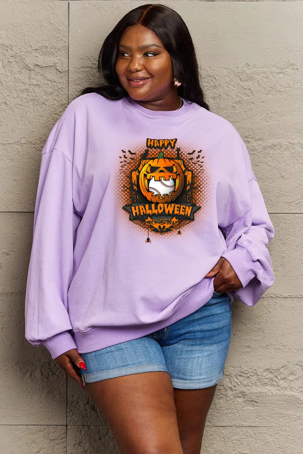 Simply Love Full Size HAPPY HALLOWEEN Graphic Sweatshirt Trendsi