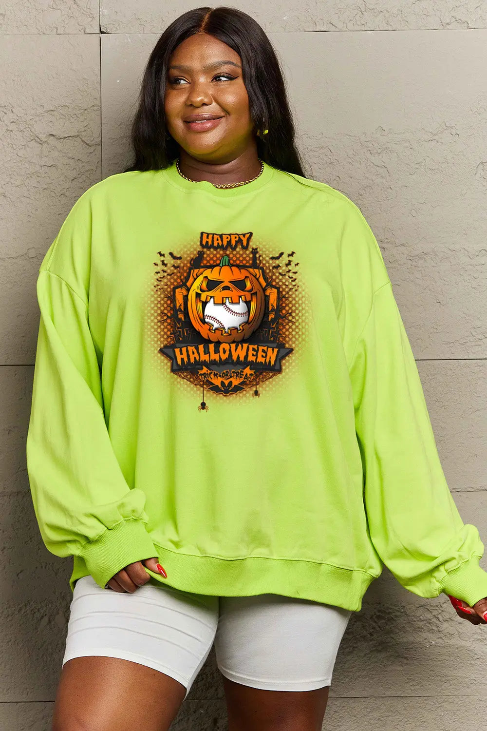 Simply Love Full Size HAPPY HALLOWEEN Graphic Sweatshirt Trendsi