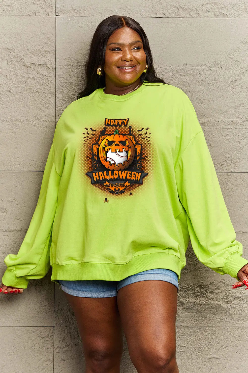 Simply Love Full Size HAPPY HALLOWEEN Graphic Sweatshirt Trendsi