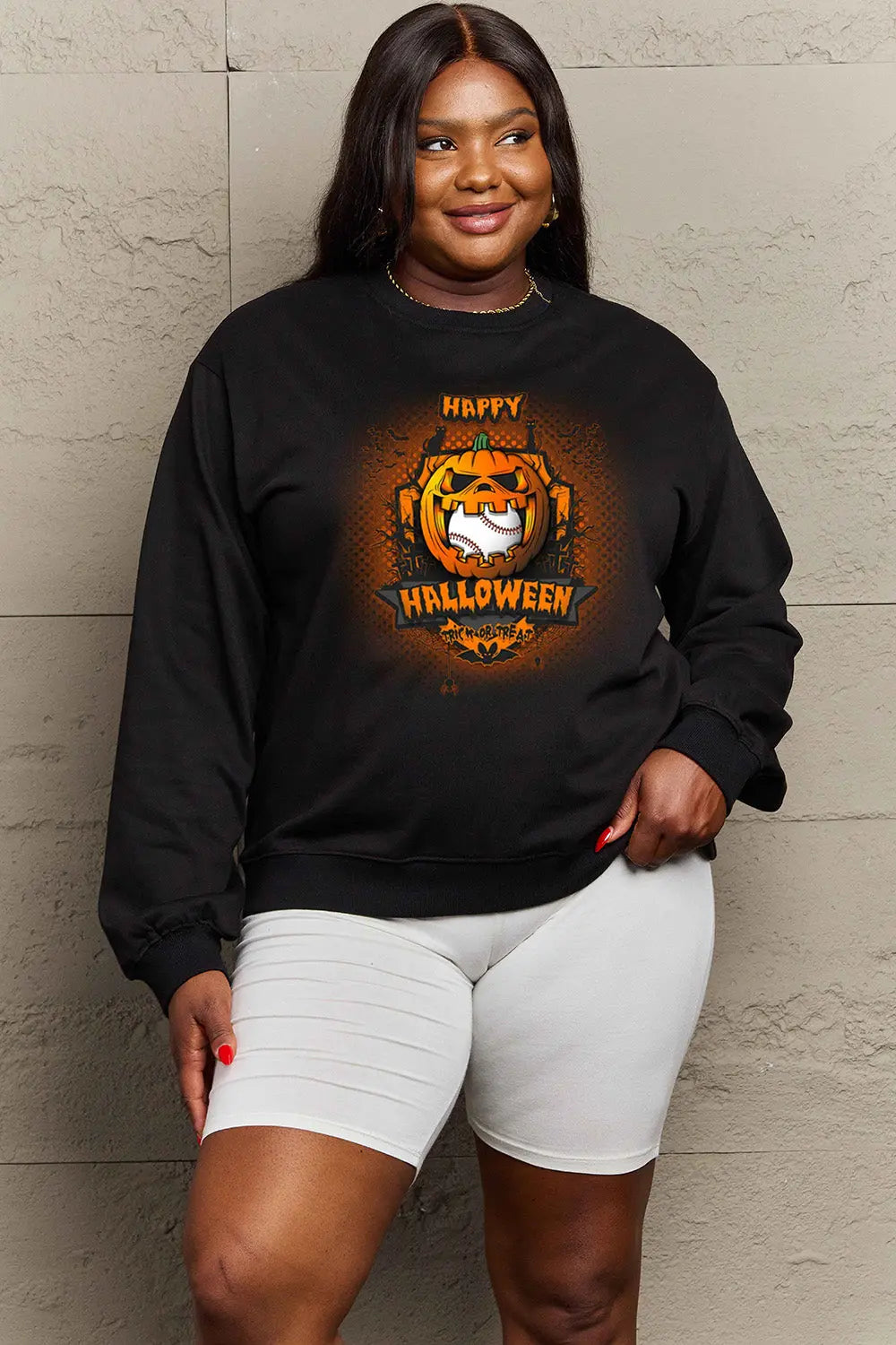 Simply Love Full Size HAPPY HALLOWEEN Graphic Sweatshirt Trendsi