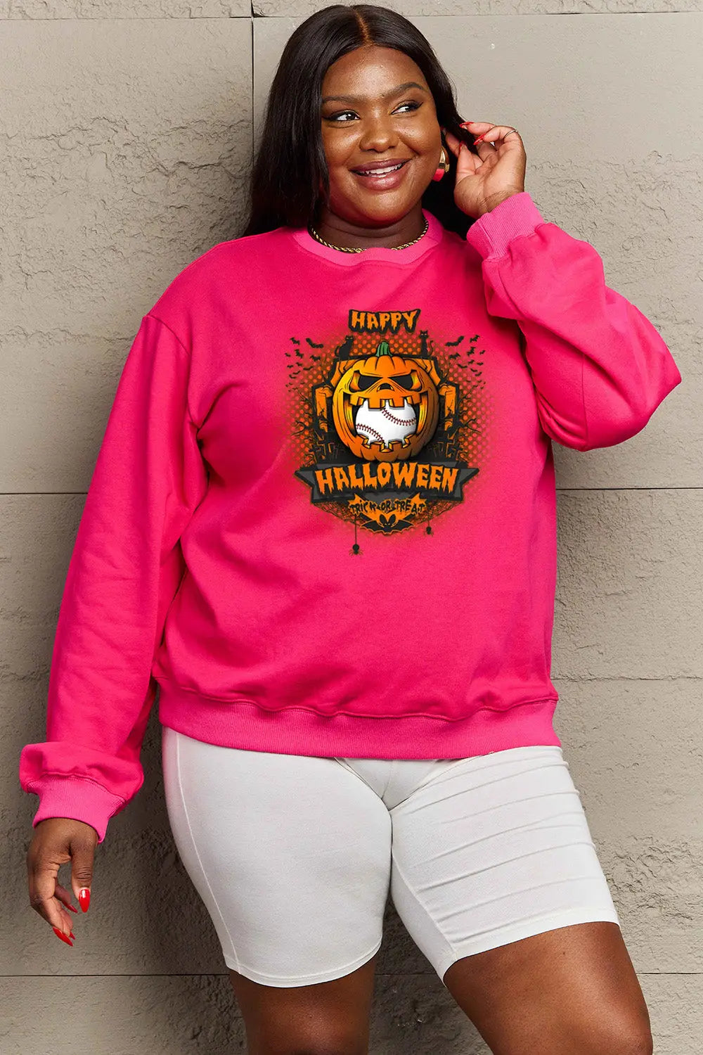 Simply Love Full Size HAPPY HALLOWEEN Graphic Sweatshirt Trendsi