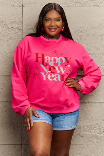 Simply Love Full Size HAPPY NEW YEAR Round Neck Sweatshirt Trendsi