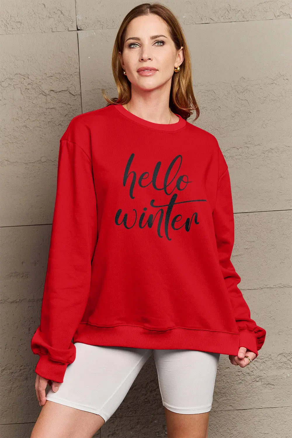 Simply Love Full Size HELLO WINTER Graphic Sweatshirt Trendsi