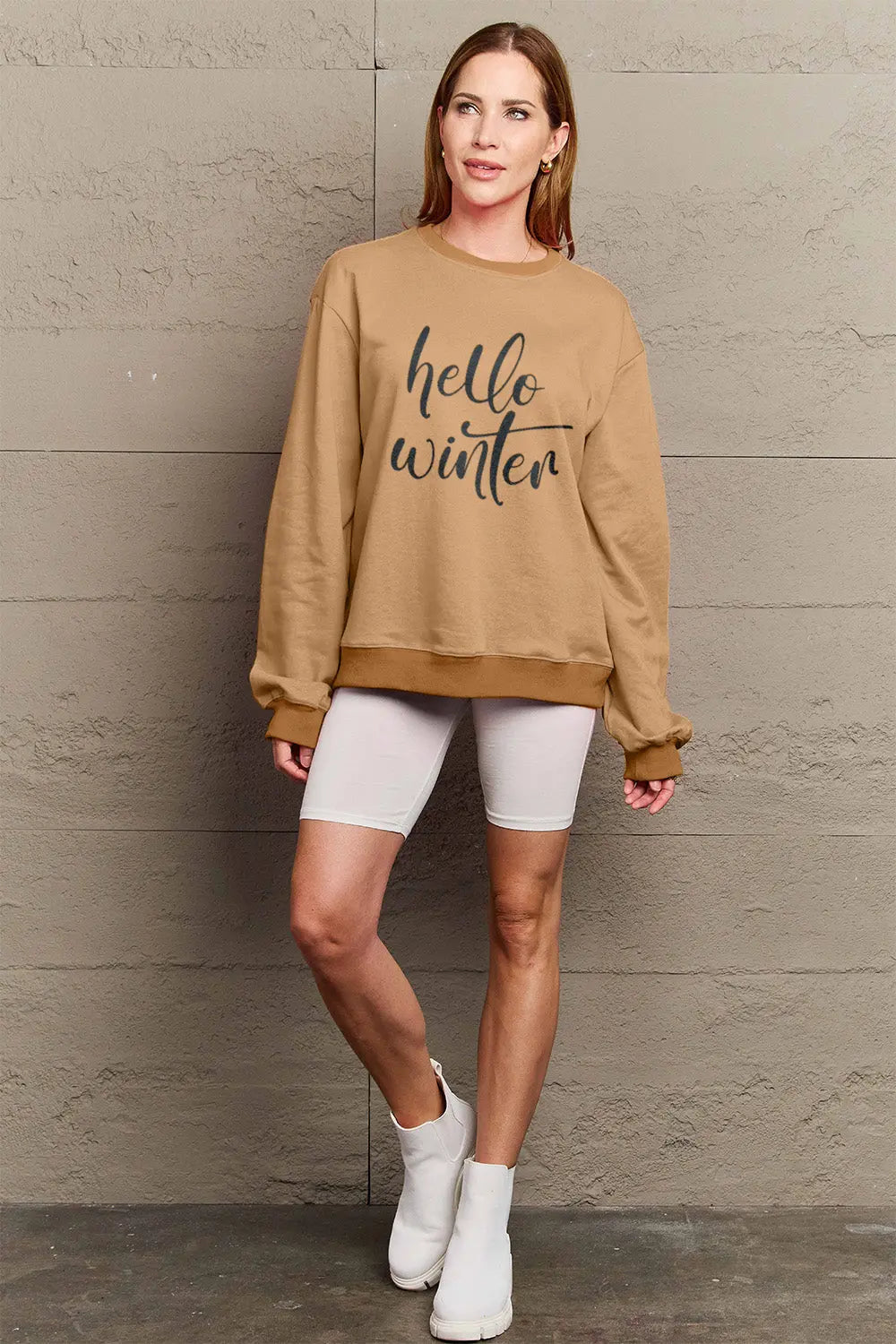 Simply Love Full Size HELLO WINTER Graphic Sweatshirt Trendsi