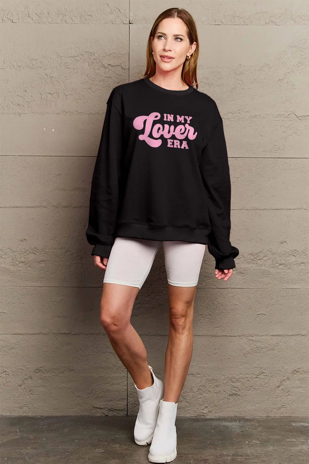 Simply Love Full Size IN MY LOVER ERA Round Neck Sweatshirt Trendsi