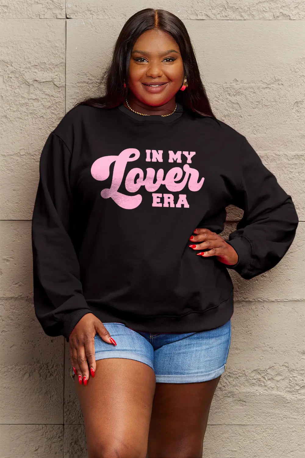 Simply Love Full Size IN MY LOVER ERA Round Neck Sweatshirt Trendsi