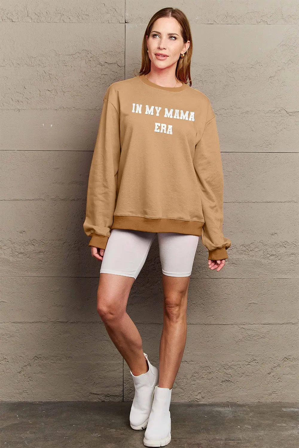 Simply Love Full Size IN MY MAMA EAR Graphic Sweatshirt Trendsi