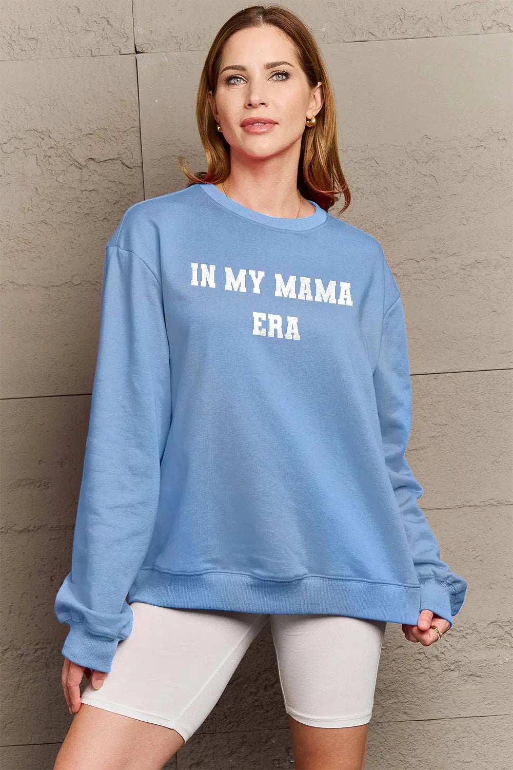 Simply Love Full Size IN MY MAMA EAR Graphic Sweatshirt Trendsi